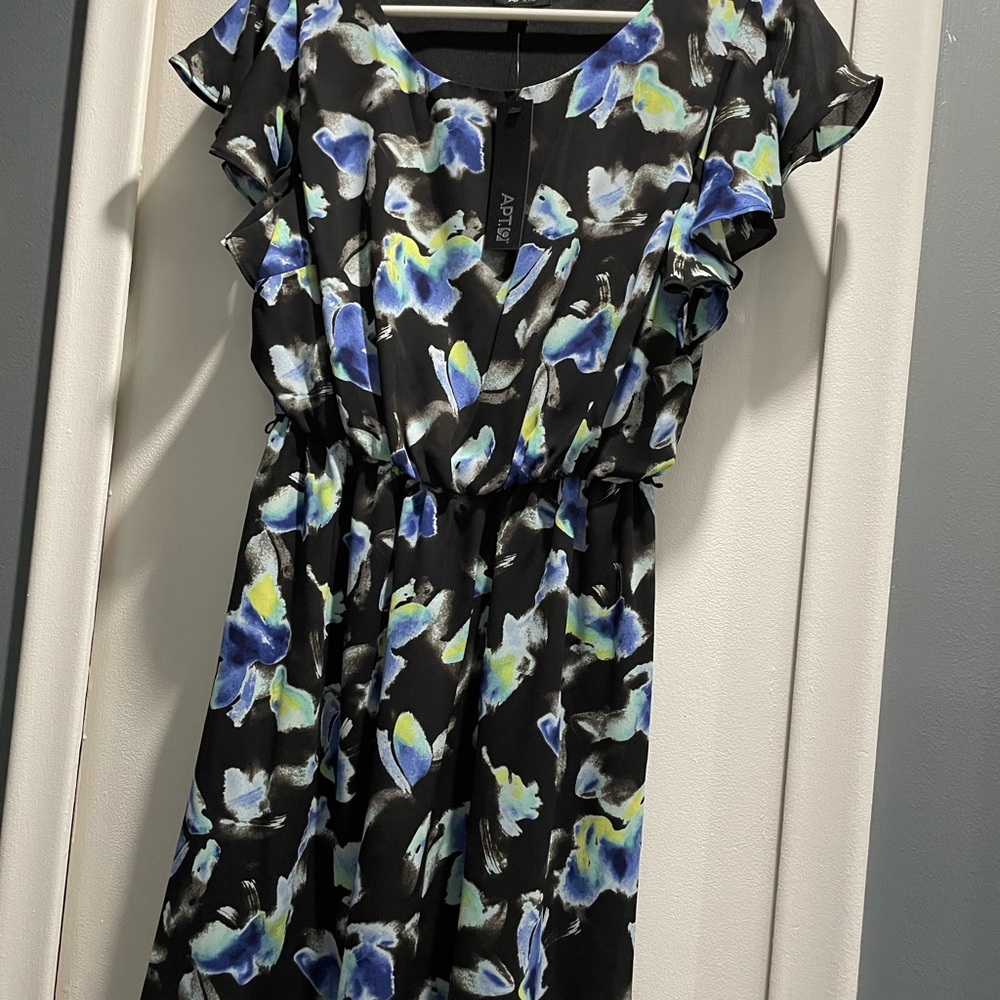 Apt. 9 Black Dress with Blue and Yellow Floral Design